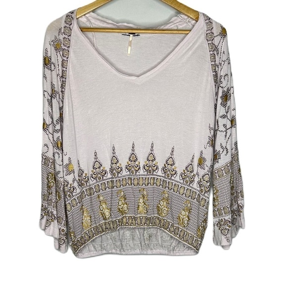 Free People Medallion Print Dolmen Sleeve Lilac Boho Top Women’s XS - Picture 1 of 11